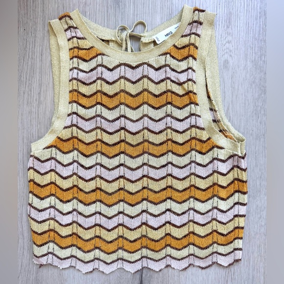 MNG Mango Geometric Chevron Patterned Yellow and Brown Pink Glitter Top Size XS - Picture 1 of 12